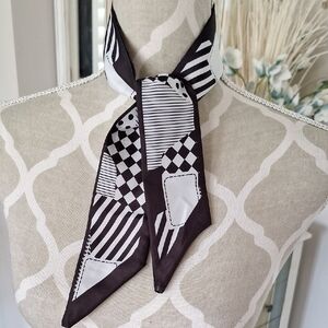 Black and White Patterned Scarf/ Hair accessory/ Purse tie